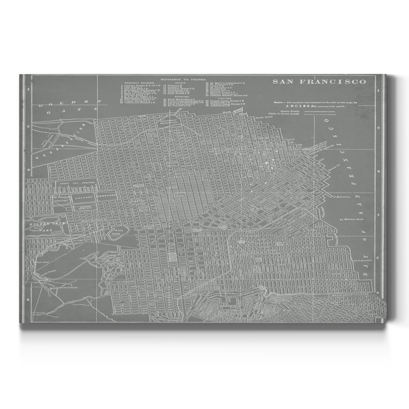Carte de la ville de San Francisco - reproduction sur toile tendue, H 48 po x l 32 po x P 1 po