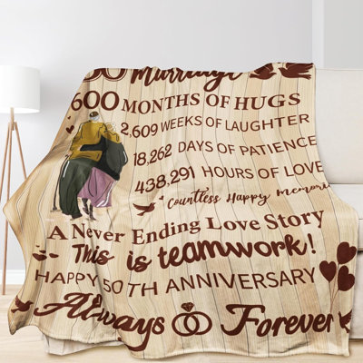 Gift for 50th Wedding Anniversary,50th Golden Wedding Happy Anniversary Couple Gifts for Husband Wife Dad Mom Grandparents Anniversary Decorations Blanket 50"x60"