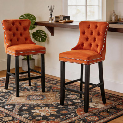  Velvet Kitchen Island Chairs Counter Height Barstools (Set of 2)