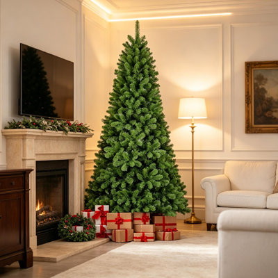 Sapin de Noël artificiel de 2,4 m (8 pi) non illuminé, avec fil à mémoire de forme, 1430 branches articulées, en PVC vert, avec support en métal, installation facile, décoration de Noël intérieure