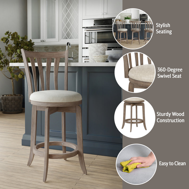 Asharn Swivel Upholstered Counter Stool, Counter Stool (25.5" Seat Height), Brown Polyester
