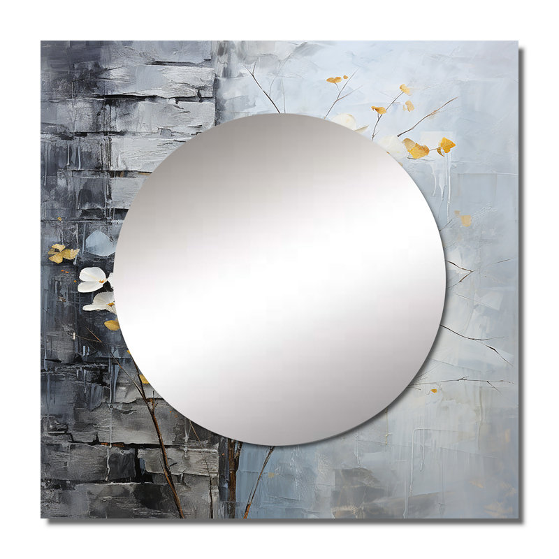 Cankut - miroir mural carré en granit minimaliste à feuilles, 29 po x 29 po
