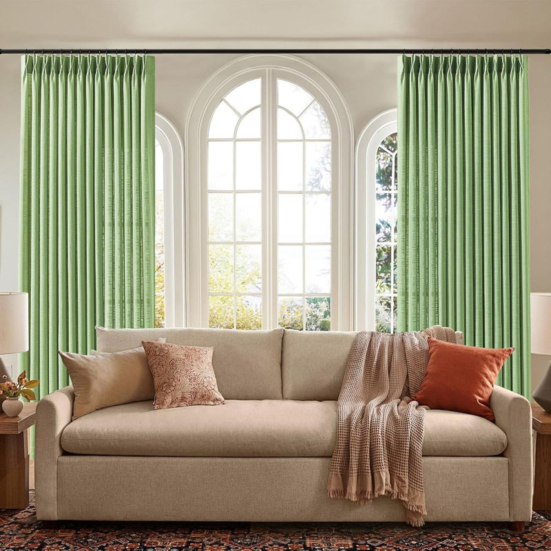 YZ Home Pinch Pleated Linen Curtains 2 Panels Set, Light Filtering Linen Blend Sheer Drapes Memory Trained Pleated Curtain Back Tab with Hooks Rings for Living Room Bedroom