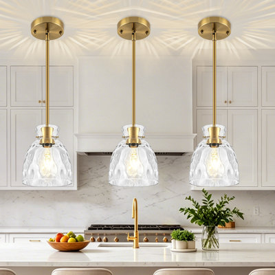 1 - Light Adjustable Pendant Light, Clear Hammered Bell Glass Shade Ceiling Hanging Fixture for Kitchen Island, Dining Room, Foyer, Bar Counter