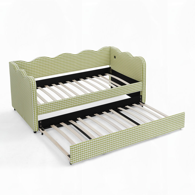 Linen Fabric Daybed with Trundle, Green