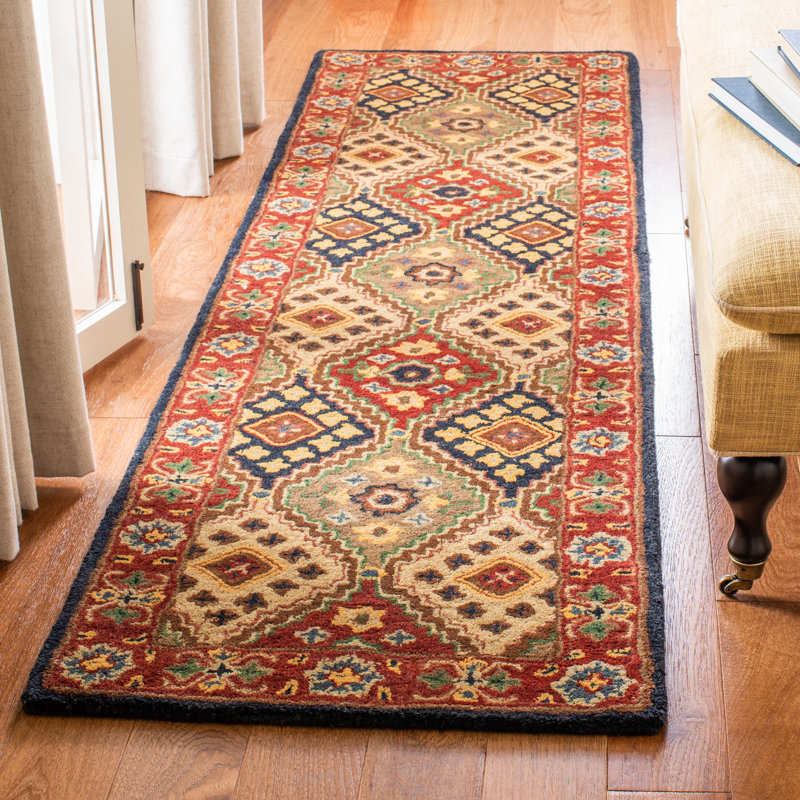Dipietro Hand Loomed Wool/Cotton/Latex Oriental Rug in Red/Beige, Runner 2'3" x 8'