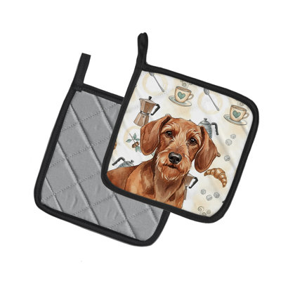 Wirehaired Red Dachshund Coffee Bar Pair of Pot Holders