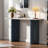 Narrow Console Table With Oval Marble Top, Curved Legs And Triangular-designed Base-1823264668