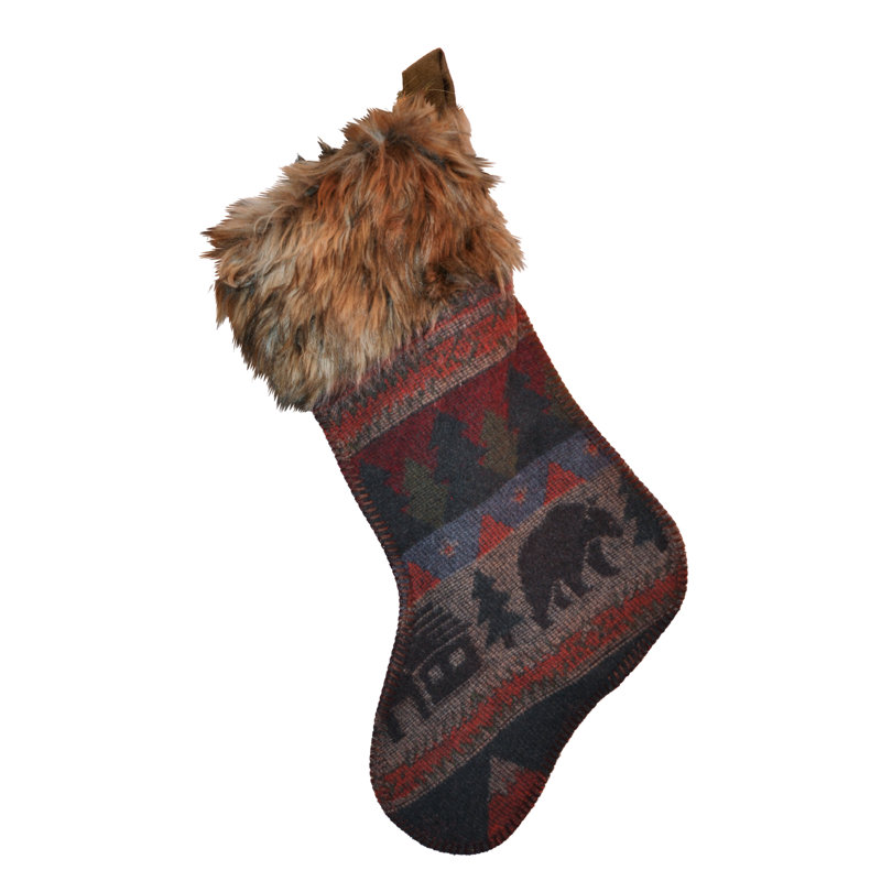 Wooded River Cabin Bear Christmas Stocking (14x20)