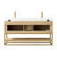 Ensemble de meuble-lavabo à double cuve 60 "en chêne foncé Scotto avec plateau en pierre composite à grain blanc Scotto-2075163894