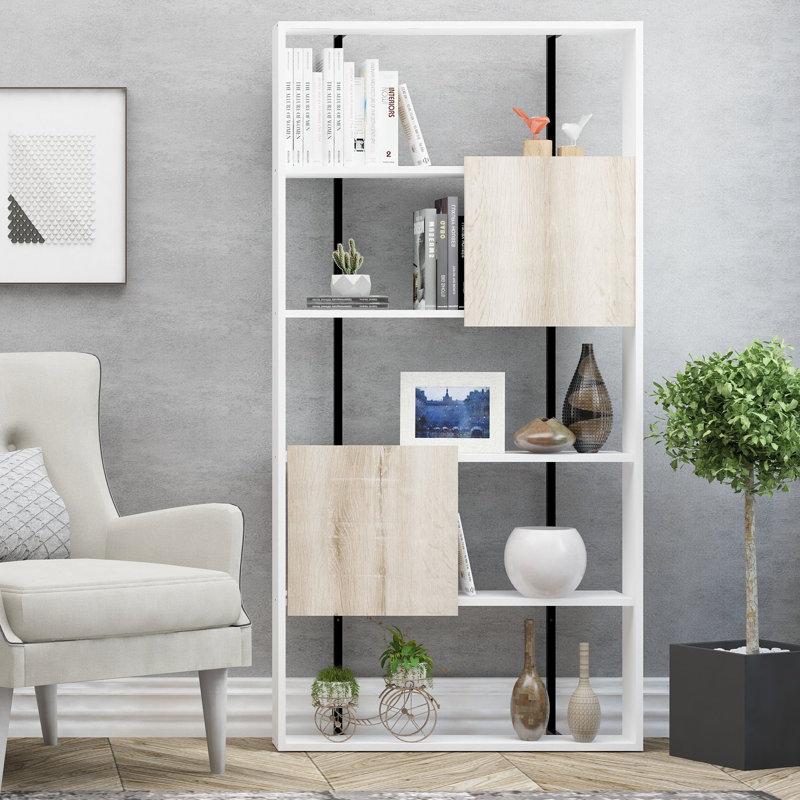 Bibliothèque standard H 70,87 "x l 35,43", Blanc / chêne
