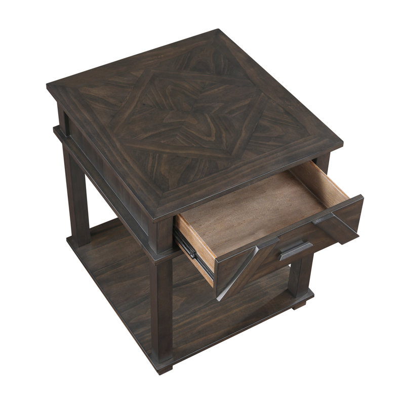 Table de bout traditionnelle rustique avec rangement en bois brun durable pour salon 1 pièce