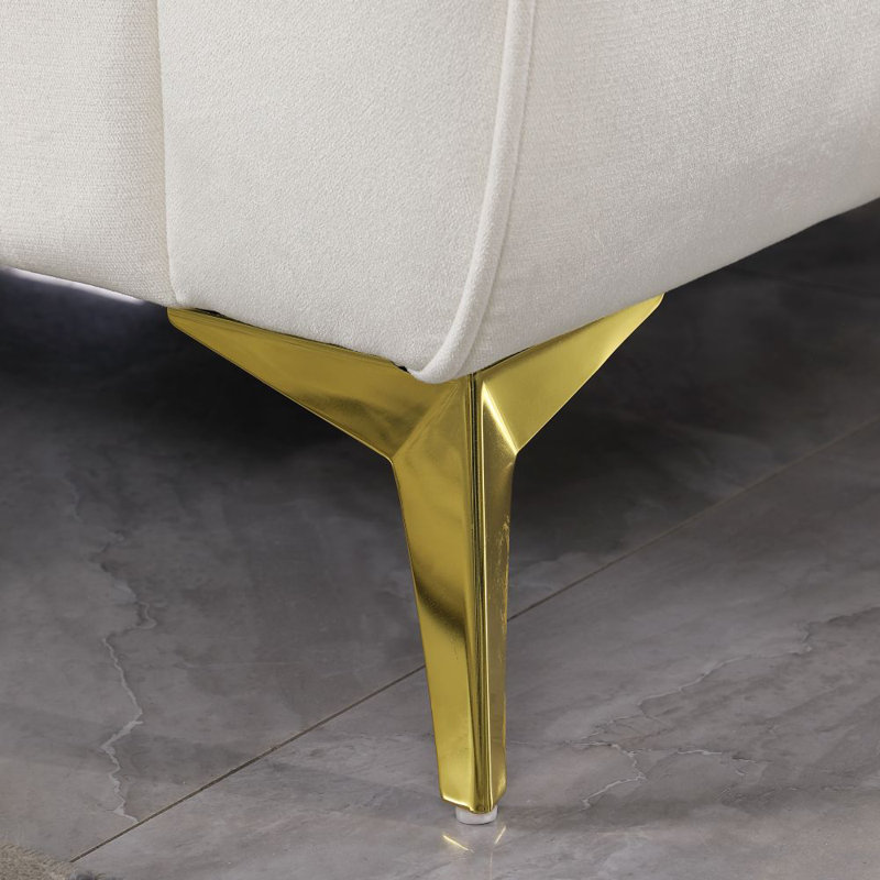 87" Oro Chesterfield Sofa with Flared Arms, White Velvet