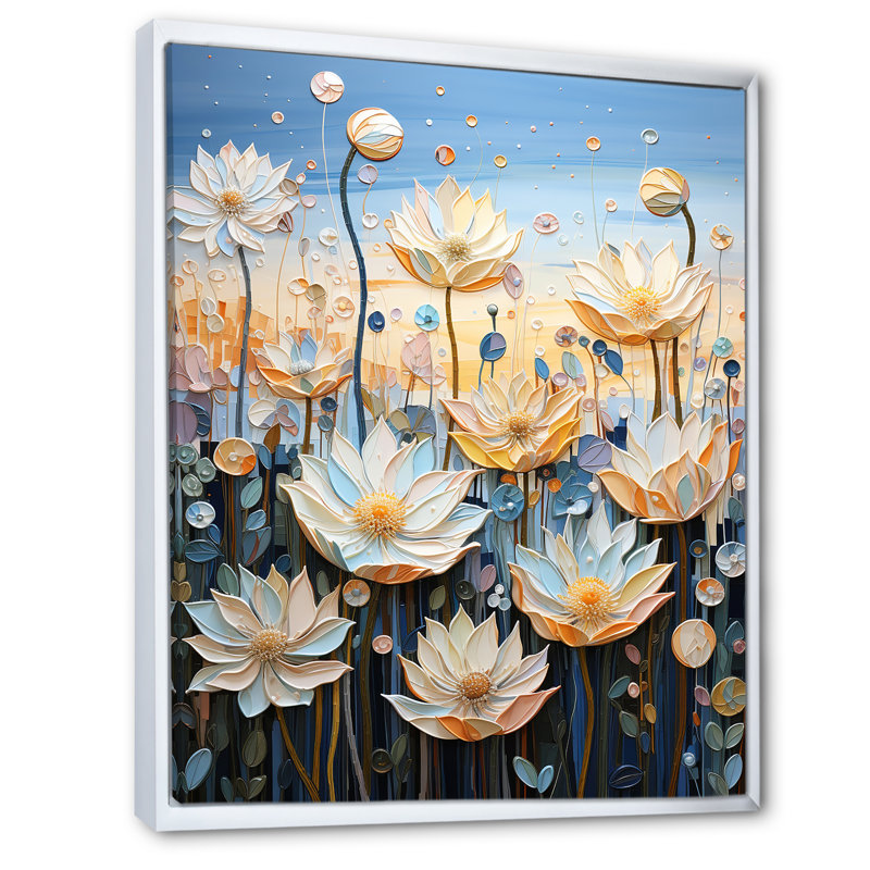 Pétales du lotus sacré IV sur toile, H 44 po x l 34 po x P 1,5 po, Cadre flottant blanc