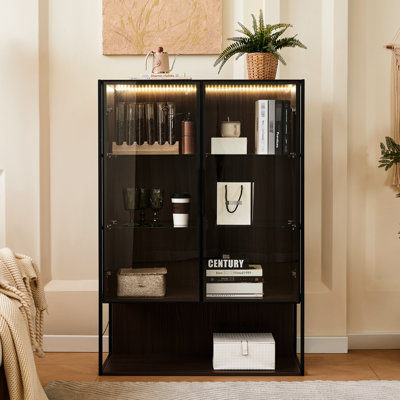 Led Lighted Cabinet With Tempered Glass Door - 51.2'' Tall, Metal Frame, Modern Minimalist For Living Room, Office, Study Lighting, Frame