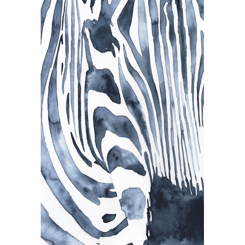 Indigo Zebra I by Victoria Borges - Painting Print, 91cm H x 61cm W, Black Floater Framed