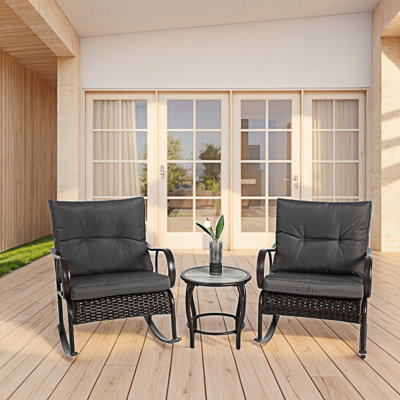 3 Pieces Patio Furniture Set, Rocking Bistro Set, Outdoor Rocking Chairs With Coffee Table