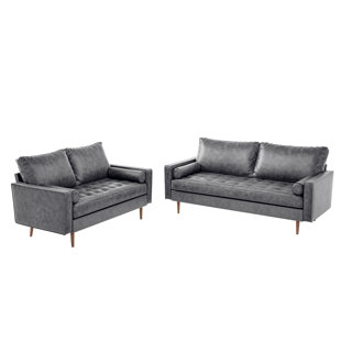Ensemble de salon en faux cuir avec accoudoirs carrés