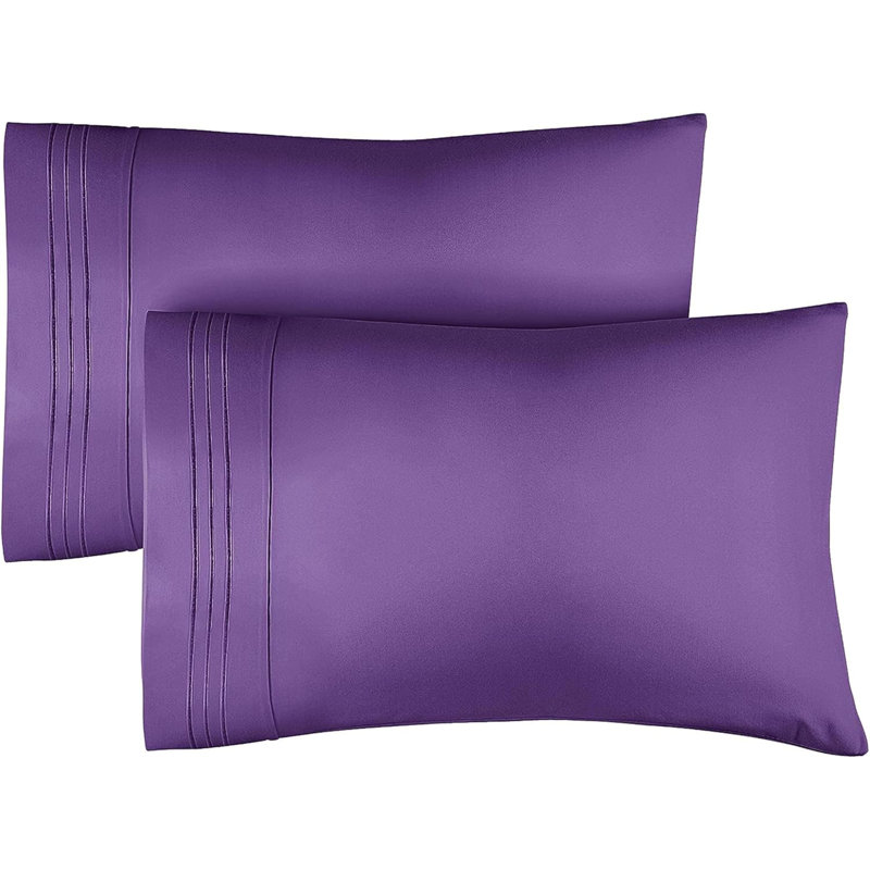 Microfiber Pillowcase Set of 2, Soft Double Brushed Pillow Covers, Breathable & Easy Care, Purple, King