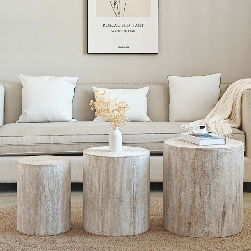 Ensemble de 3 tables basses, Blanc antique