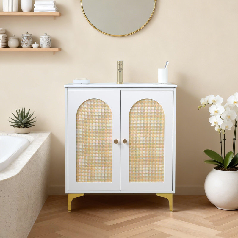 30" Modern Free-Standing 2-Doors Single Bathroom Vanity With Ceramic Top