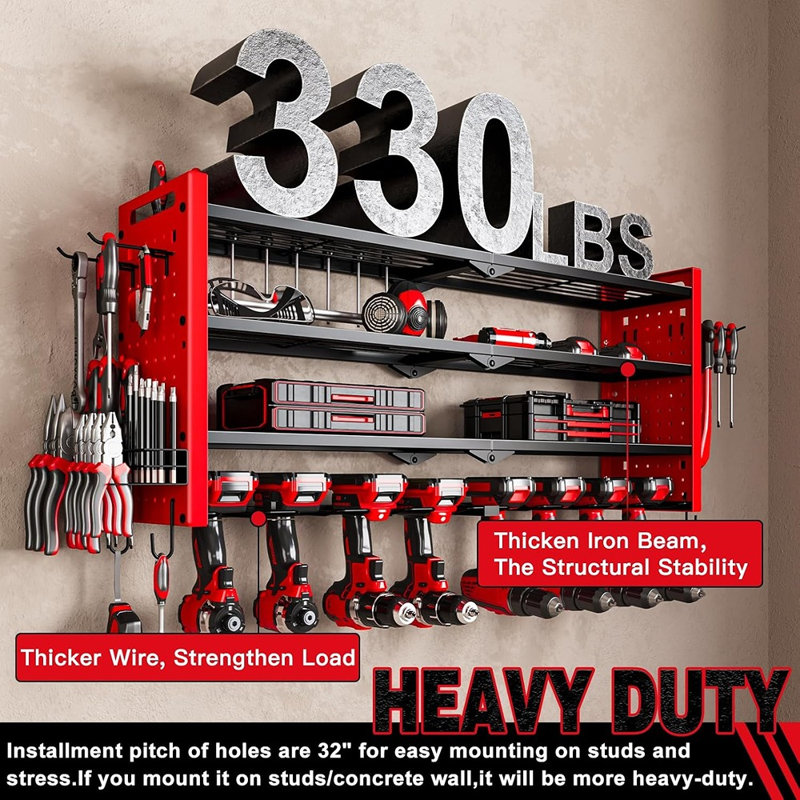 Organisateur mural robuste à plusieurs niveaux pour outils électriques, rouge