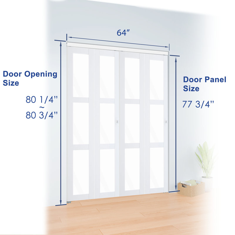 Porte pliante, porte de garde-robe en verre transparent à 3 ouvertures de 48 à 72 po, portes pliantes avec ensemble de quincaillerie, panneau de fibres à densité moyenne, portes intérieures pliantes blanches