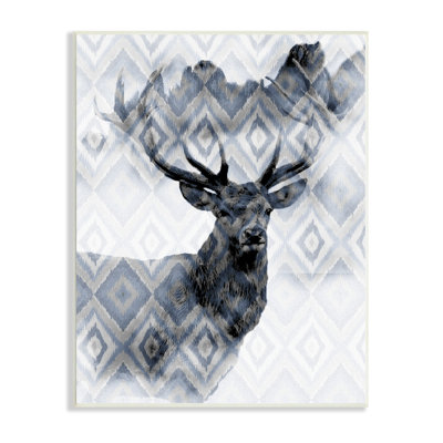 «Large Antler Elk Portrait Rustic Blue Diamond» par Kim Allen - impression