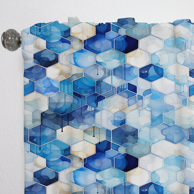 Blanc et bleu Hexagons Dreams - Rideau abstrait - Rideau géométrique obscurcissant - 1 panneau, L 52 po x L 84 po