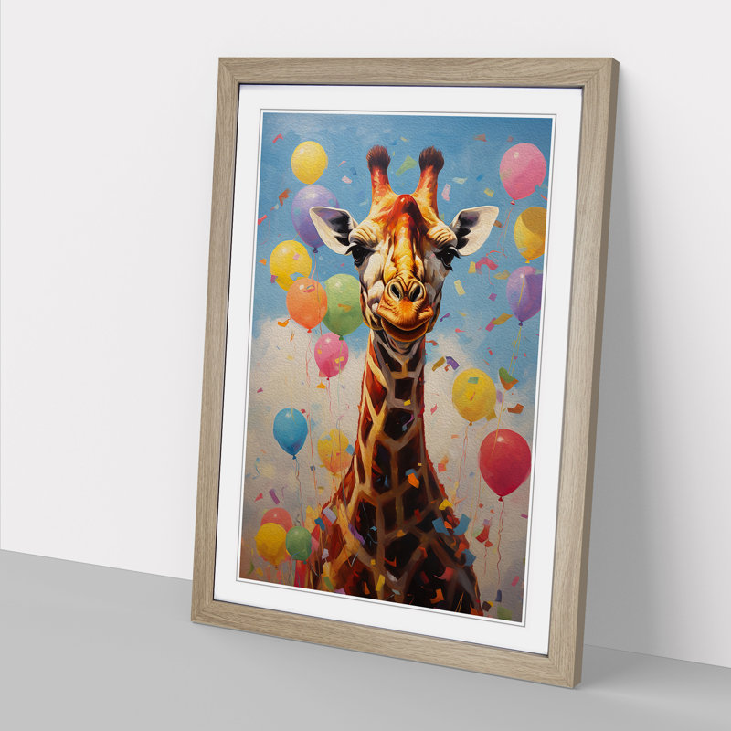 Giraffe Contemporary - Framed Print, 46cm H x 34cm W, Oak Framed