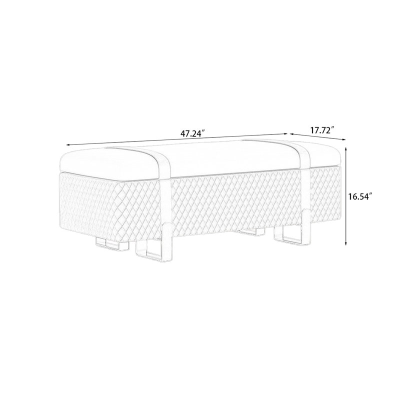 Banc rembourré beige, 16.54" H x 49.21" W x 17.72" D