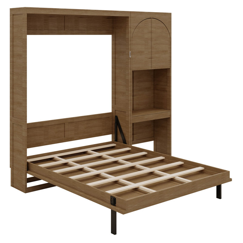 Lit escamotable avec bureau Murphy, tiroir, lumière DEL, cadre de lit mural pliable, armoire réversible de gauche à droite