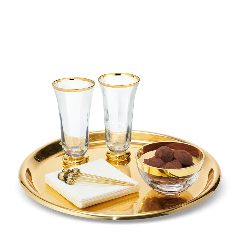 Sophia Hand-Blown Crystal Flute Glasses with Gold Rim, Set of 2