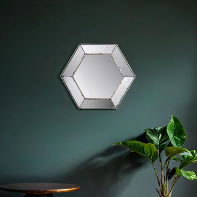 21" x 18" Hexagon Wall Mirror with Traditional Silver Finish, Home Decor Accent Mirror for Living Room, Entryway, Bedroom