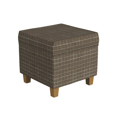 Repose-pieds carré avec rangement Pyp, tissu de vitre brun 18 pouces, pieds en bois