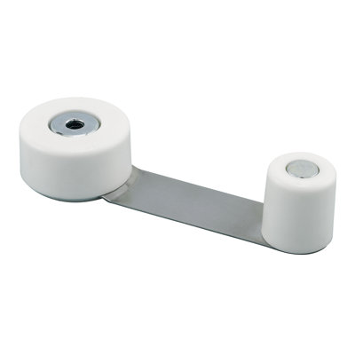Butoir de porte avec arrêt de porte sur bras pivotant, composants en plastique et en métal blancs, installation facile avec support adhésif, convient aux portes de 1 3/4 po d'épaisseur (paquet simple)