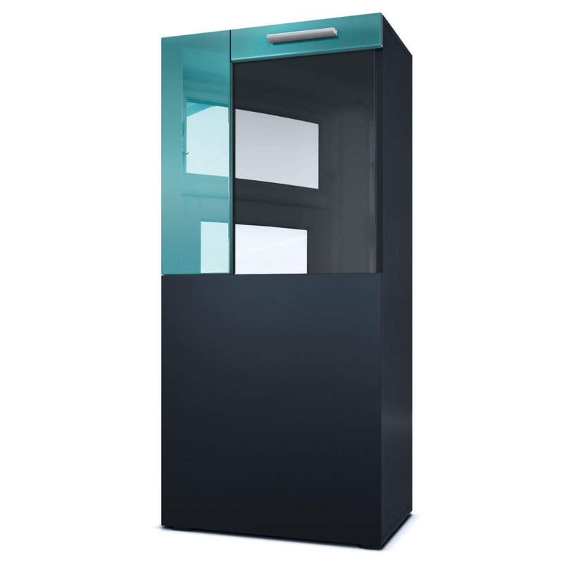 Killion Display Cabinet, Black/Petrol High Gloss, Without LED