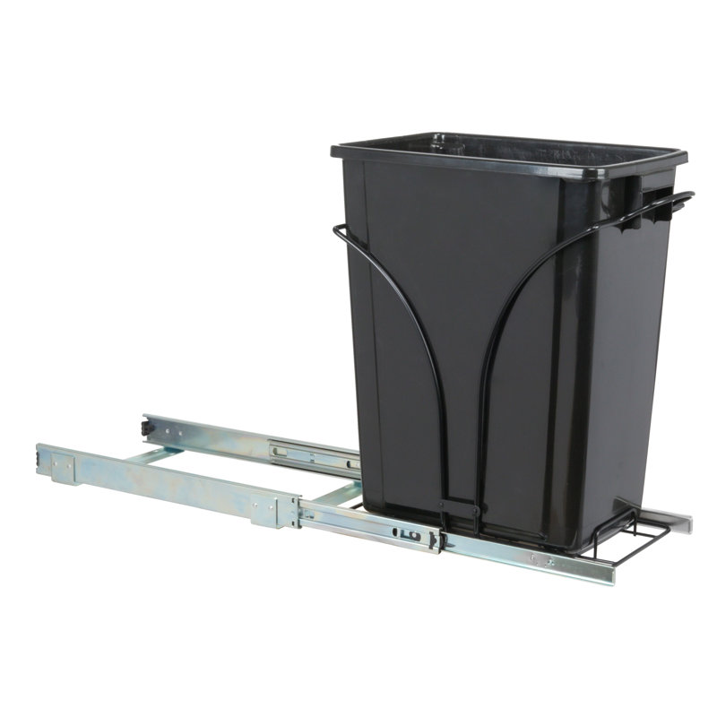Black Plastic Pull-Out Trash Can with Chrome-Plated Steel Base