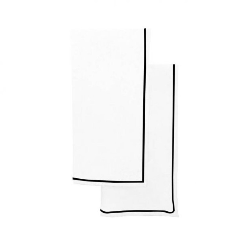 Single Embroidery Border Cotton Napkins (Set Of 4), 12" x 12", White/Black