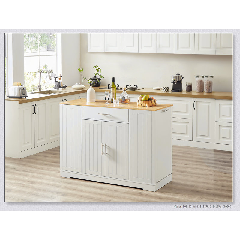 Îlot de rangement de 53 po avec tiroirs et poubelle, style campagne moderne pour une cuisine et une salle à manger efficaces, l 53,2 po x P 20,9 po x H 38 po