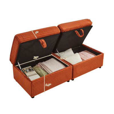 Comfortable Fluffy Corduroy Lazy With Double Ottomans, Table Board, Orange Foam+spring, Storage Space, Oversized Multifunctional , Soft Chaise Lounge Quality Fabric, Multi - Function Armrest And