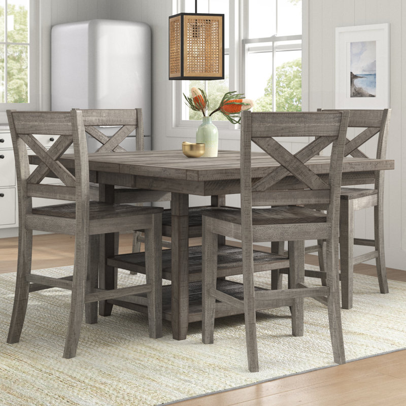 Ensemble de salle à manger extensible 5 pièces en bois de pin massif Calixta