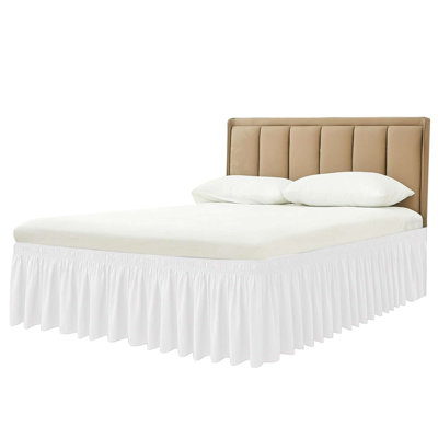 Wrap Around Bed Skirt Three Fabric Sides Elastic Dust Ruffled 16 Inch Tailored Drop