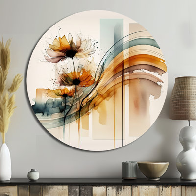 Orange Daisy Flowers Hyperrealistic II - Floral Round Metal Art