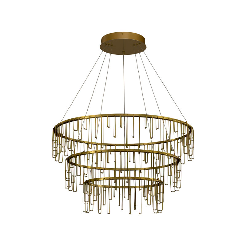 Lustre à 3 niveaux en acier inoxydable doré Tamela