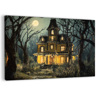 Art mural d'automne d'Halloween, décoration murale photos d'Halloween, art mural sur toile d'Halloween, maison hantée gothique, couleurs maussades, style galerie, placement dans le salon, 24 po x 32 po