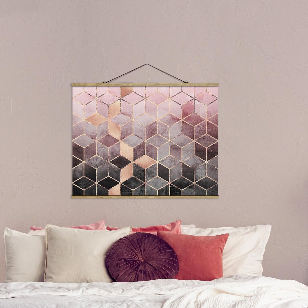 Grafikdruck Pink Grey Golden Geometry von Elisabeth Fredriksson