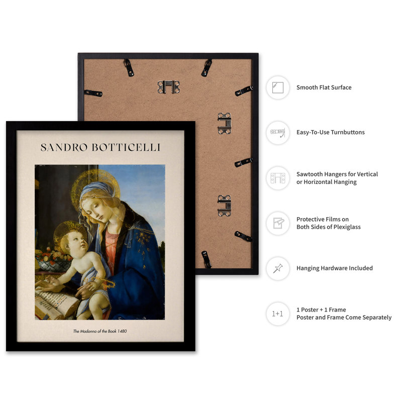 Sandro Botticelli - La Madone du livre, Black Framed, Poster, 11"H x 14"W