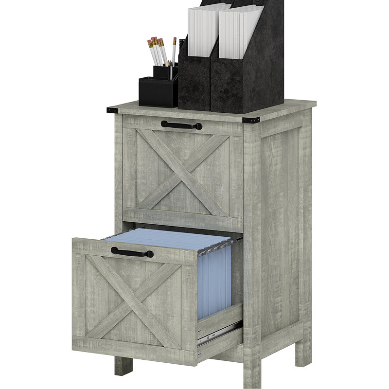 Classeur de bureau gris de conception rustique, 2 tiroirs avec barres réglables, basculement, glissement en douceur pour une organisation dans un tiroir de style, barres de format A4 / lettre, stabilité de basculement, efficacité au travail