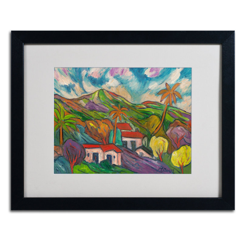 « tropical valley with palms », reproduction d’art sur toile encadrée, H 16 po x l 20 po x P 0,5 po, Noir